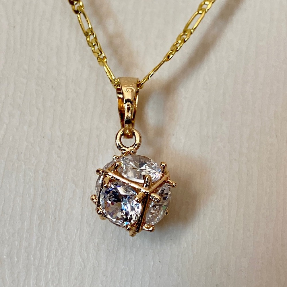 Vintage Encased Diamonds 17in Gold Plated Pendant Necklace