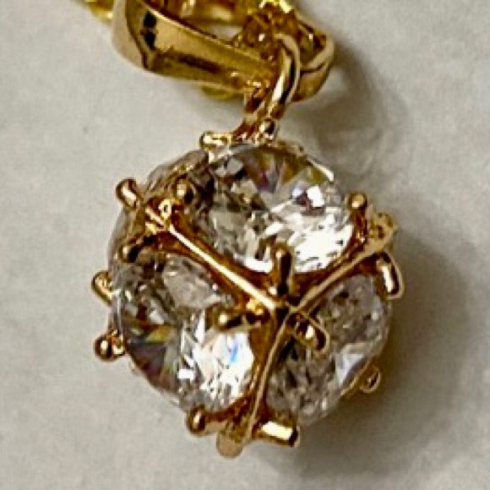 Vintage Encased Diamonds 17in Gold Plated Pendant Necklace