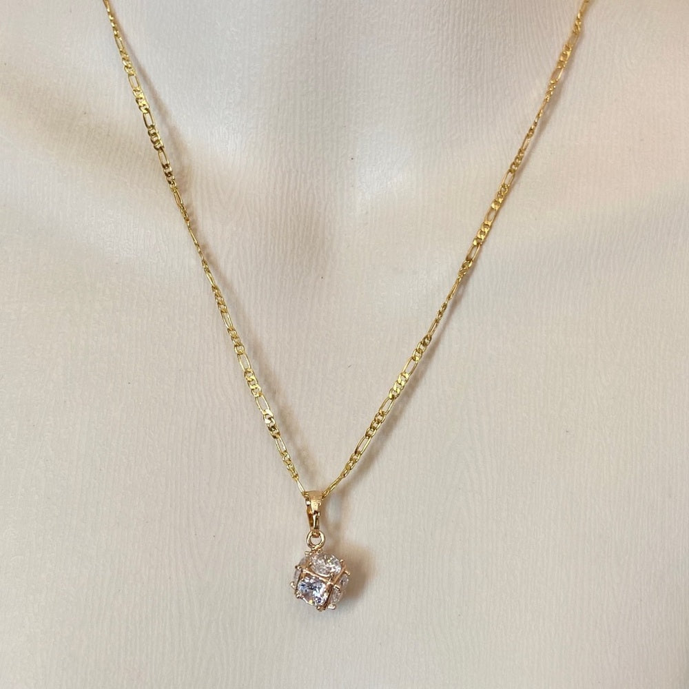 Vintage Encased Diamonds 17in Gold Plated Pendant Necklace