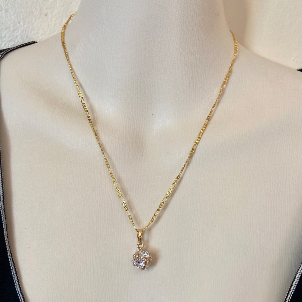 Vintage Encased Diamonds 17in Gold Plated Pendant Necklace
