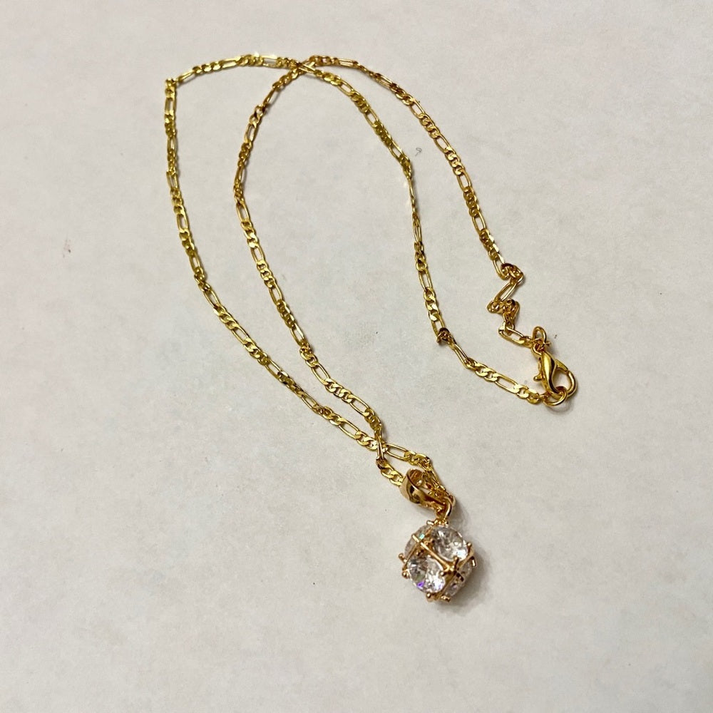 Vintage Encased Diamonds 17in Gold Plated Pendant Necklace