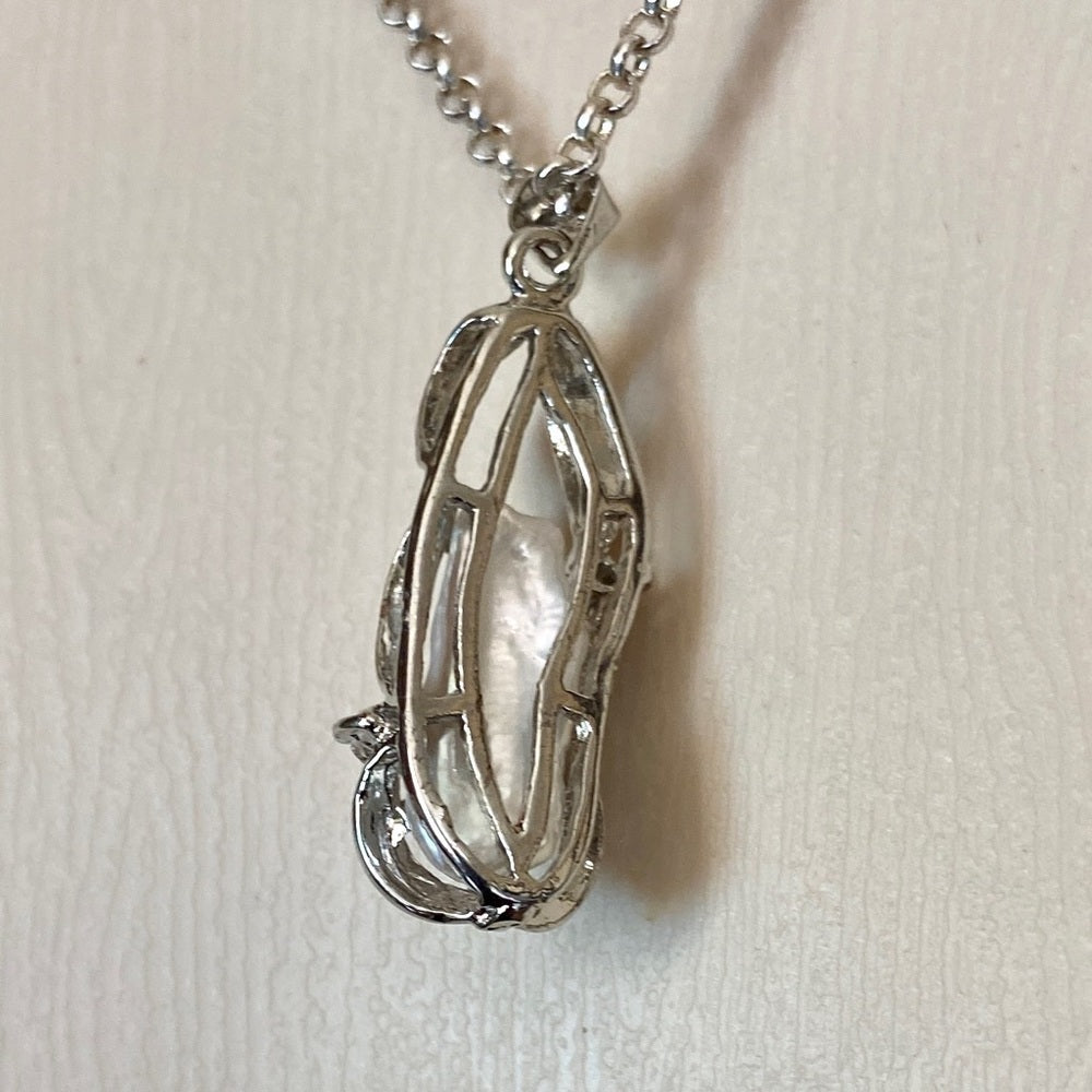Vintage Encased Biwa Pearls Pendant w/18in Sterling-925 Chain Necklace