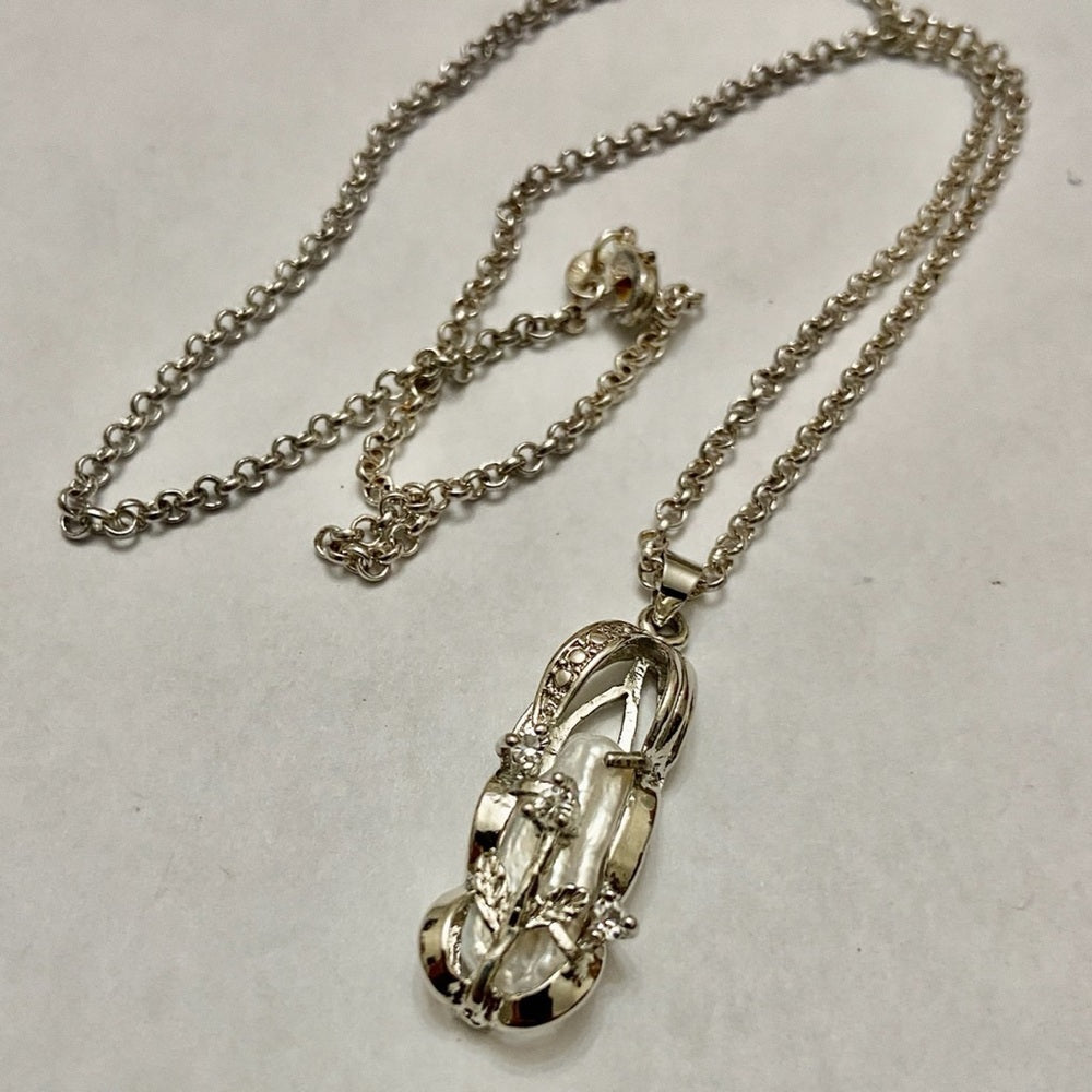 Vintage Encased Biwa Pearls Pendant w/18in Sterling-925 Chain Necklace