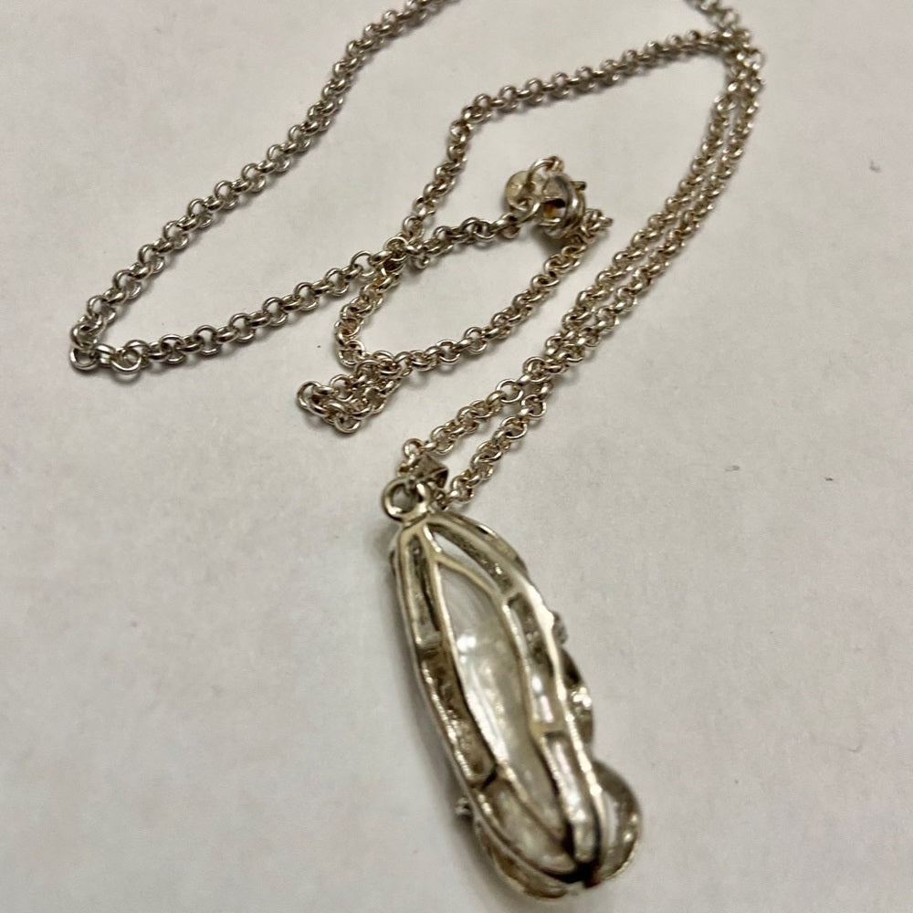 Vintage Encased Biwa Pearls Pendant w/18in Sterling-925 Chain Necklace