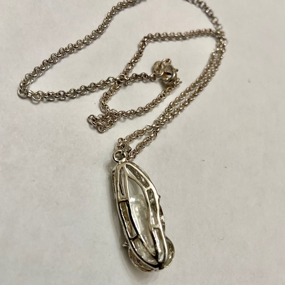 Vintage Encased Biwa Pearls Pendant w/18in Sterling-925 Chain Necklace