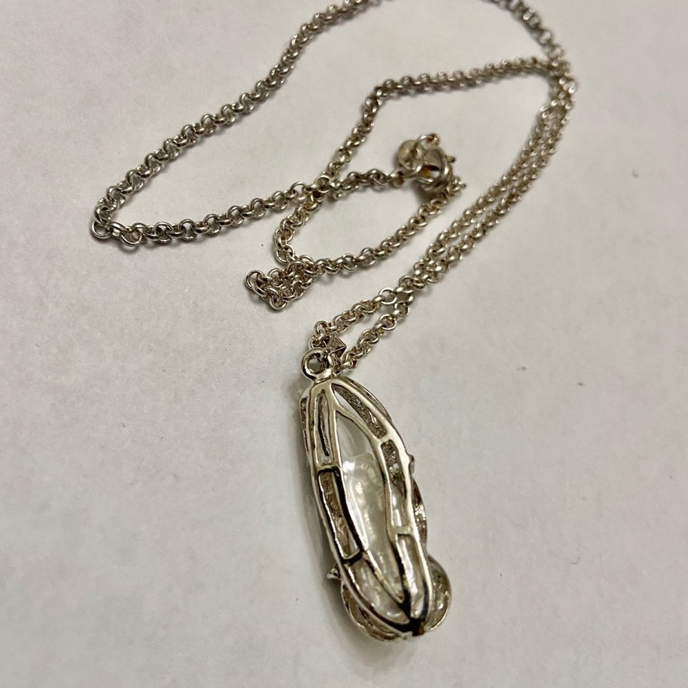 Vintage Encased Biwa Pearls Pendant w/18in Sterling-925 Chain Necklace