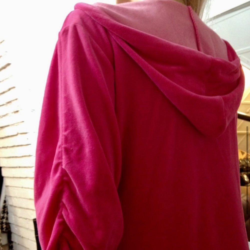 MKM Designs, Pink- Fuchsia, Hooded Velvet Zip Jacket (L)