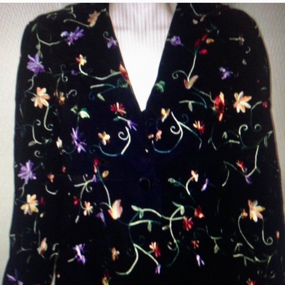 Papell BoutiqueBlack Floral Velvet Blazer Size M