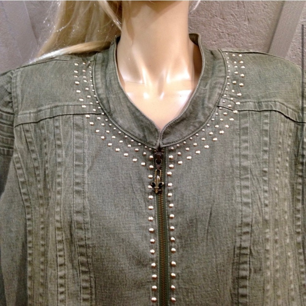 Vintage DG Diane Gillman Green Denim Blazer Jacket Size IX
