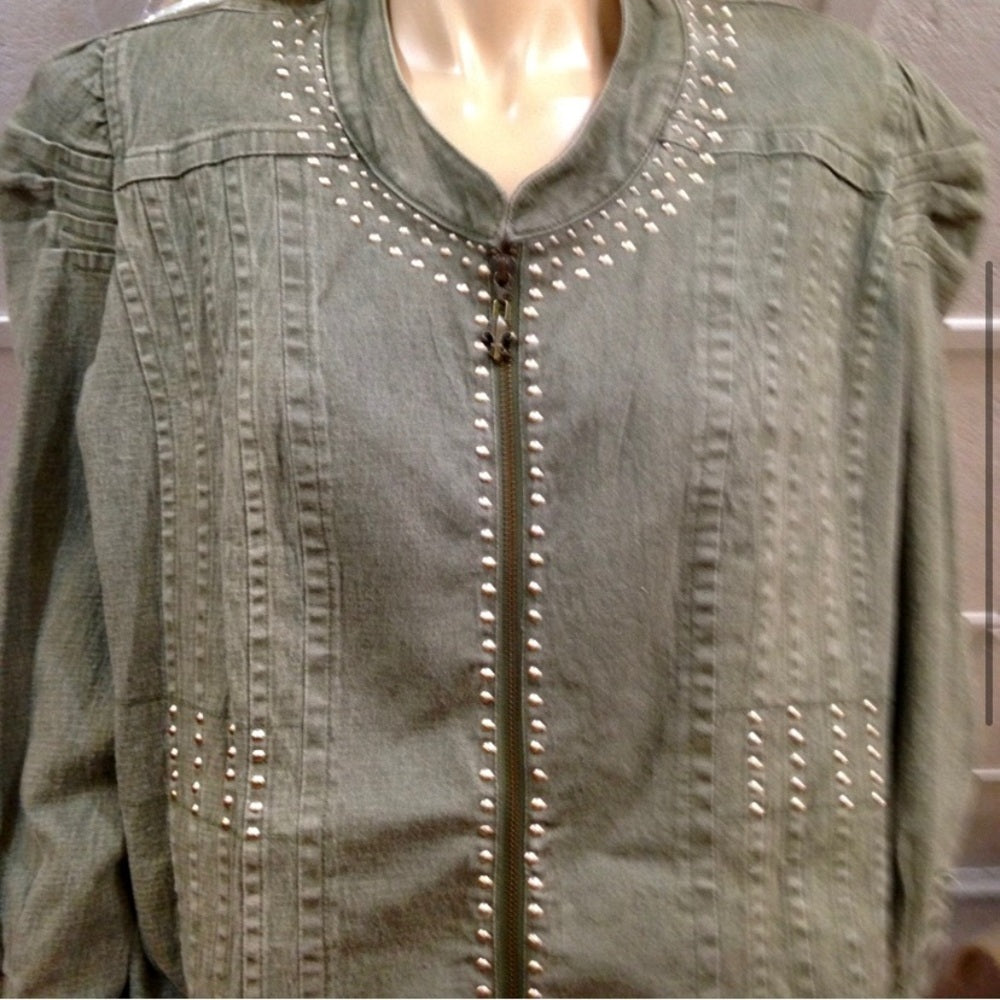 Vintage DG Diane Gillman Green Denim Blazer Jacket Size IX