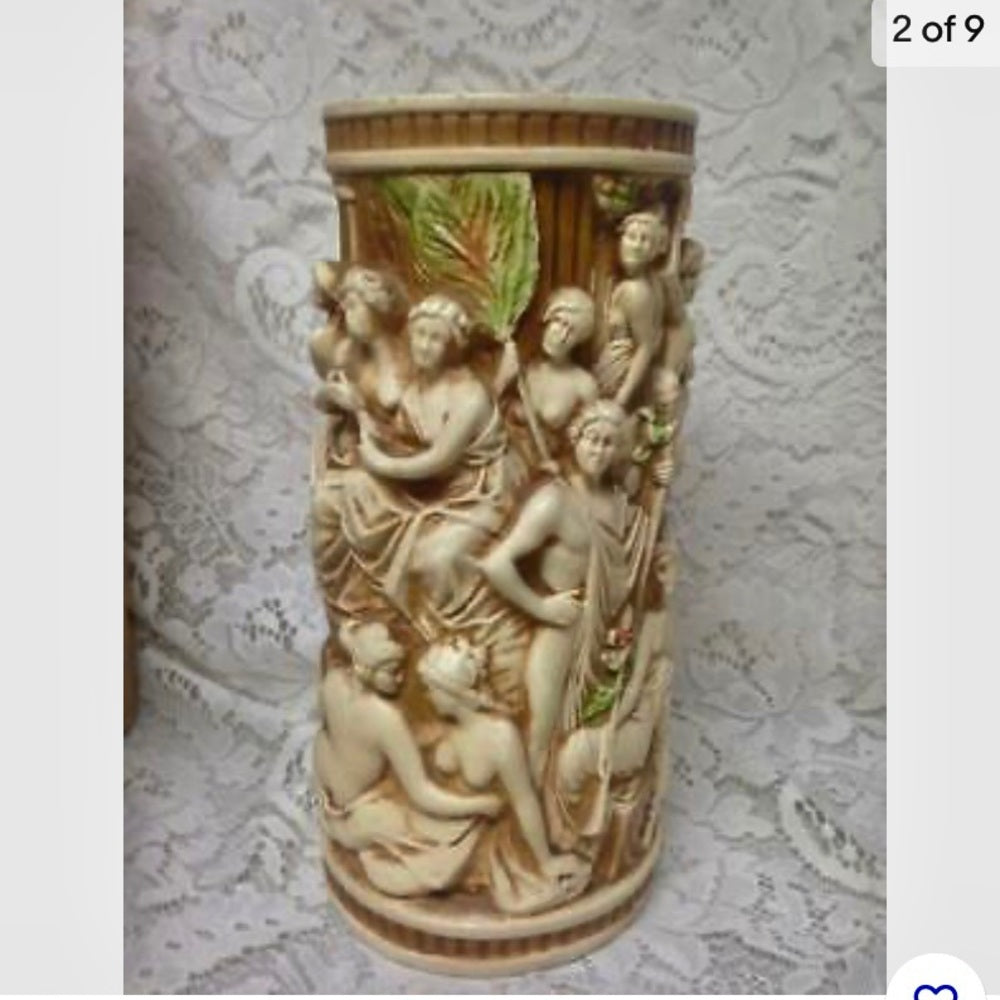 Vintage, Rare, Allegorical Tall Vase 11in x 5in