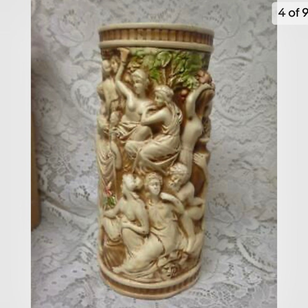 Vintage, Rare, Allegorical Tall Vase 11in x 5in