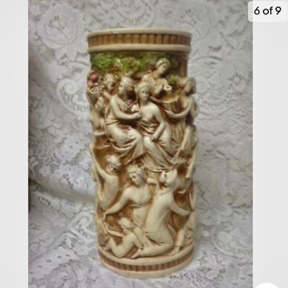 Vintage, Rare, Allegorical Tall Vase 11in x 5in