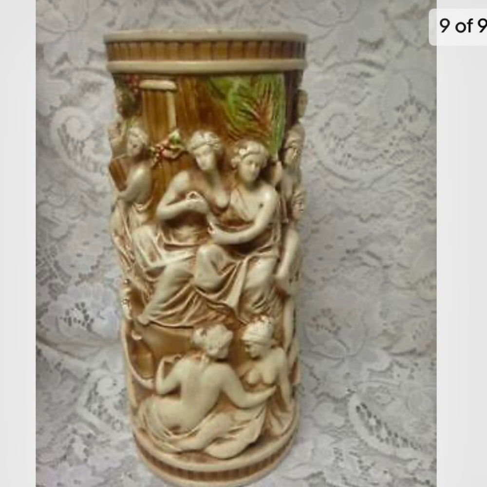 Vintage, Rare, Allegorical Tall Vase 11in x 5in