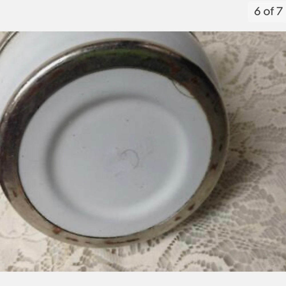 Antique, Enamelware-Pewter, Manning and Bowman Teapot 11.5in H x 10in W x 6in