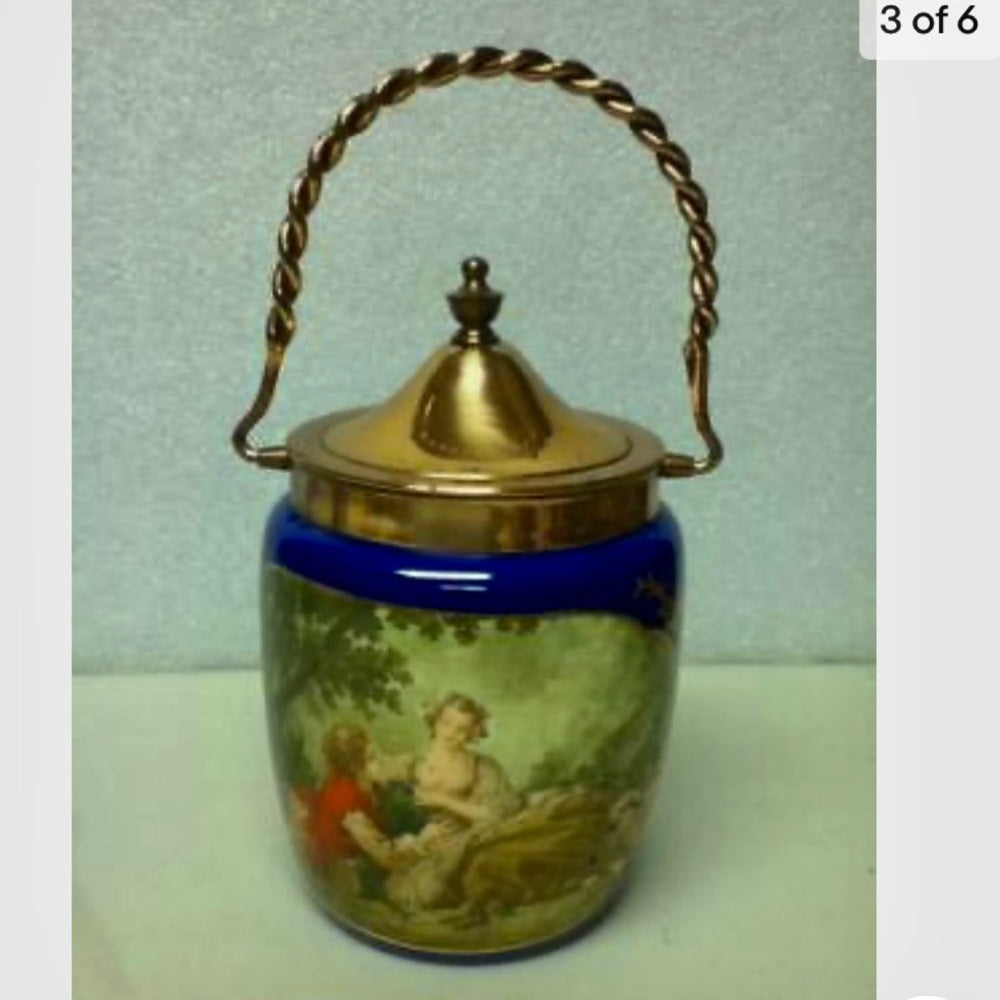 Beautiful, RS Prussia, Cracker or Biscuit Jar with Copper Lid and Handle