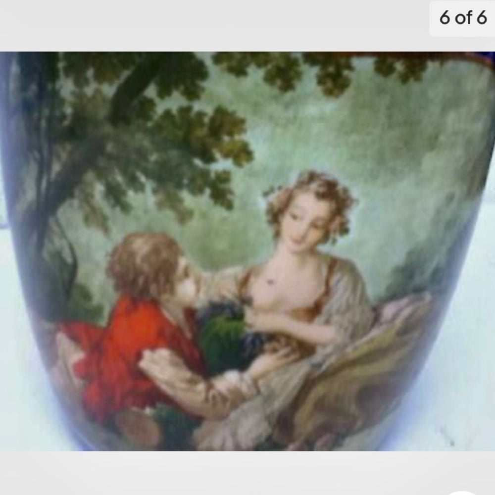 Beautiful, RS Prussia, Cracker or Biscuit Jar with Copper Lid and Handle