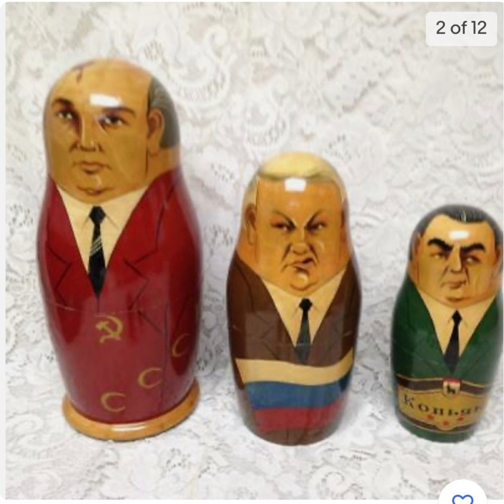 Handpainted High End Set of 10pc Nesting Dolls- Russia’s Political Figures 13.5T