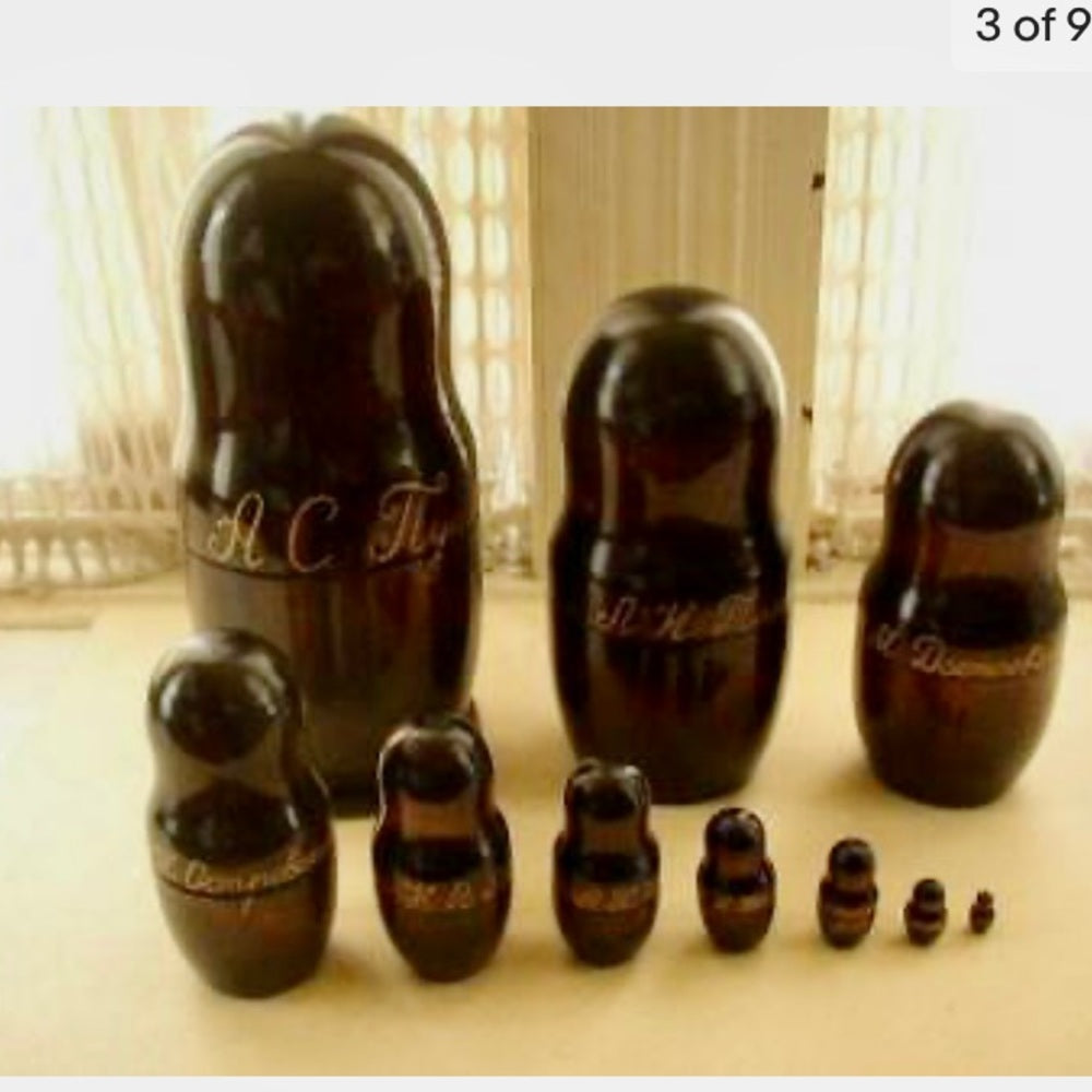 Handpainted, High End Set of 10pc Nesting Dolls- Russia’s Famous Poets- Authors