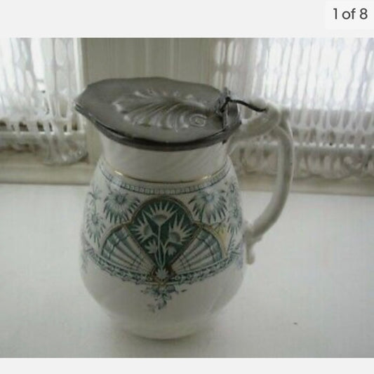 1885 Staffordshire, England Pitcher with Pewter Lid