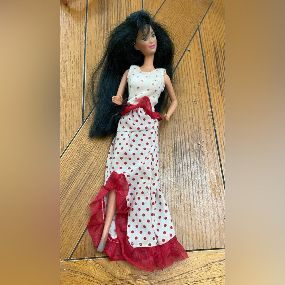 Vintage 1980s Mattel Barbie Doll in Original Red and White Polk Dot Gown
