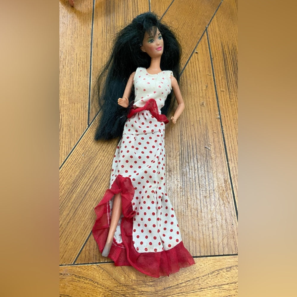 Vintage 1980s Mattel Barbie Doll in Original Red and White Polk Dot Gown