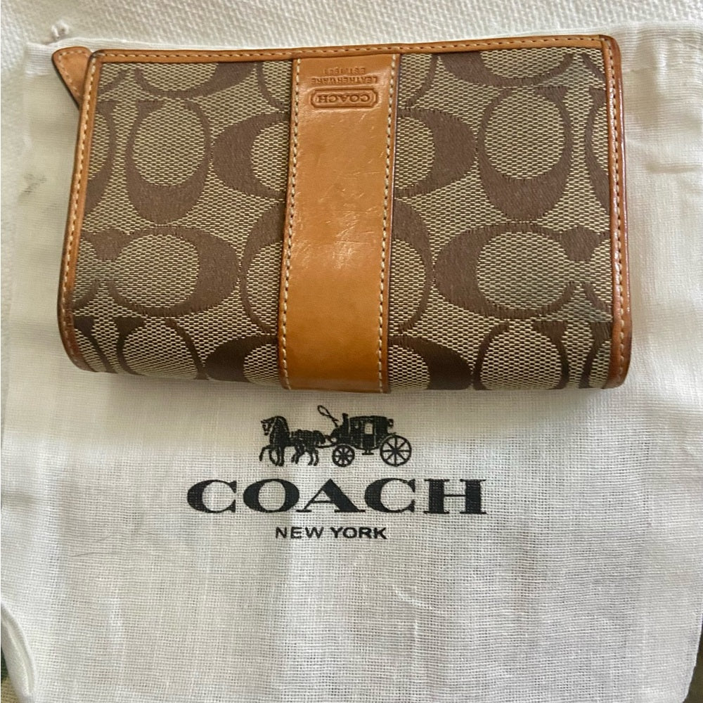 Coach Brown Mono-Leather ZipCoin Compact Wallet