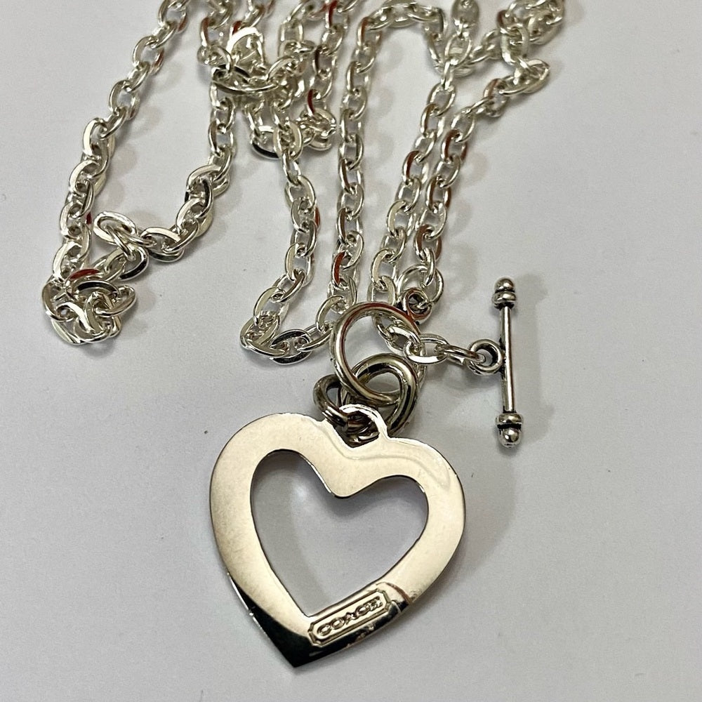Coach, Pink Heart Enamel Silver Tone Pendant Necklace