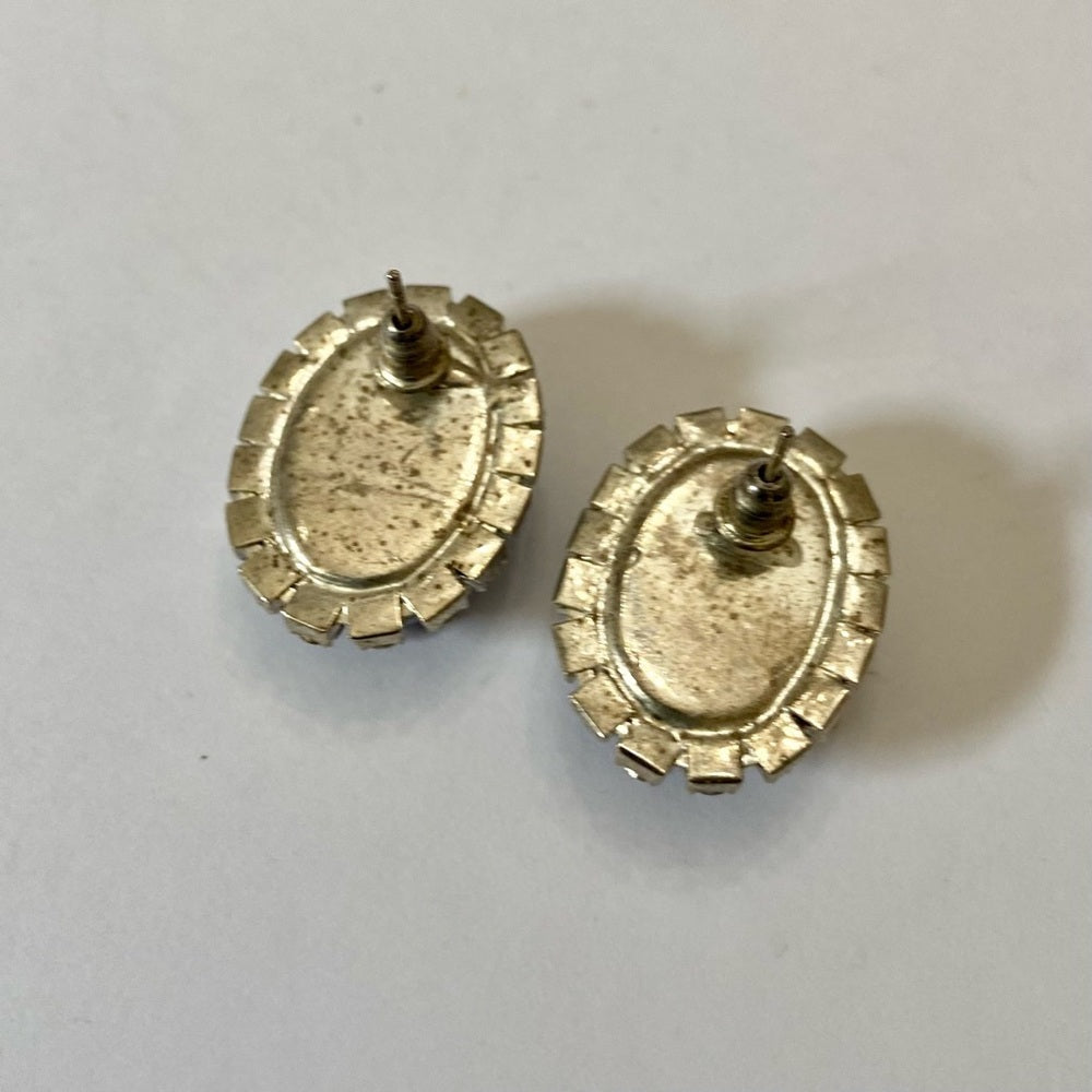 Vintage, Silver Tone, 2 Pairs of Black and Blue Rhinestone Pierced Earrings