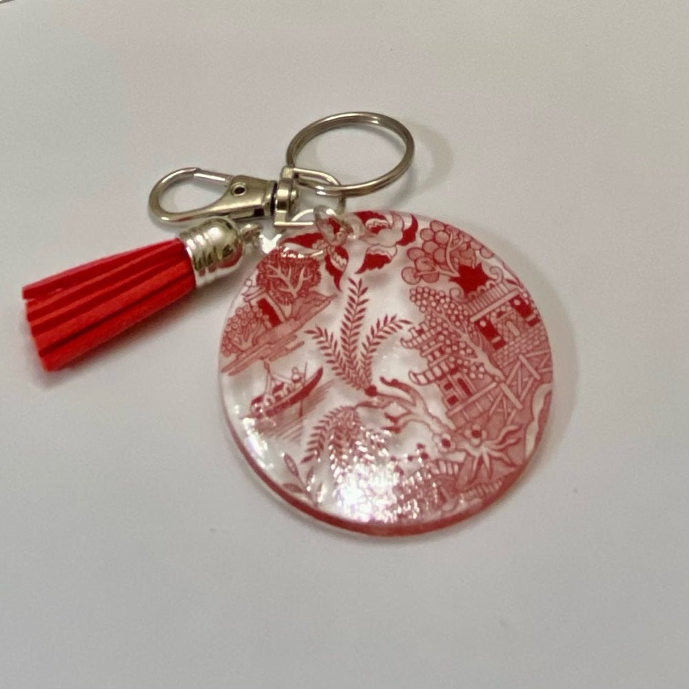 Beautiful, Rare, Red Willow, Round Plastic Key Chain, 4.in L x 1.5in D