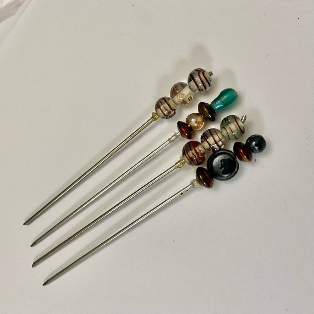 Vintage, 4-pc Handcrafted Glass Beaded Hat Pins