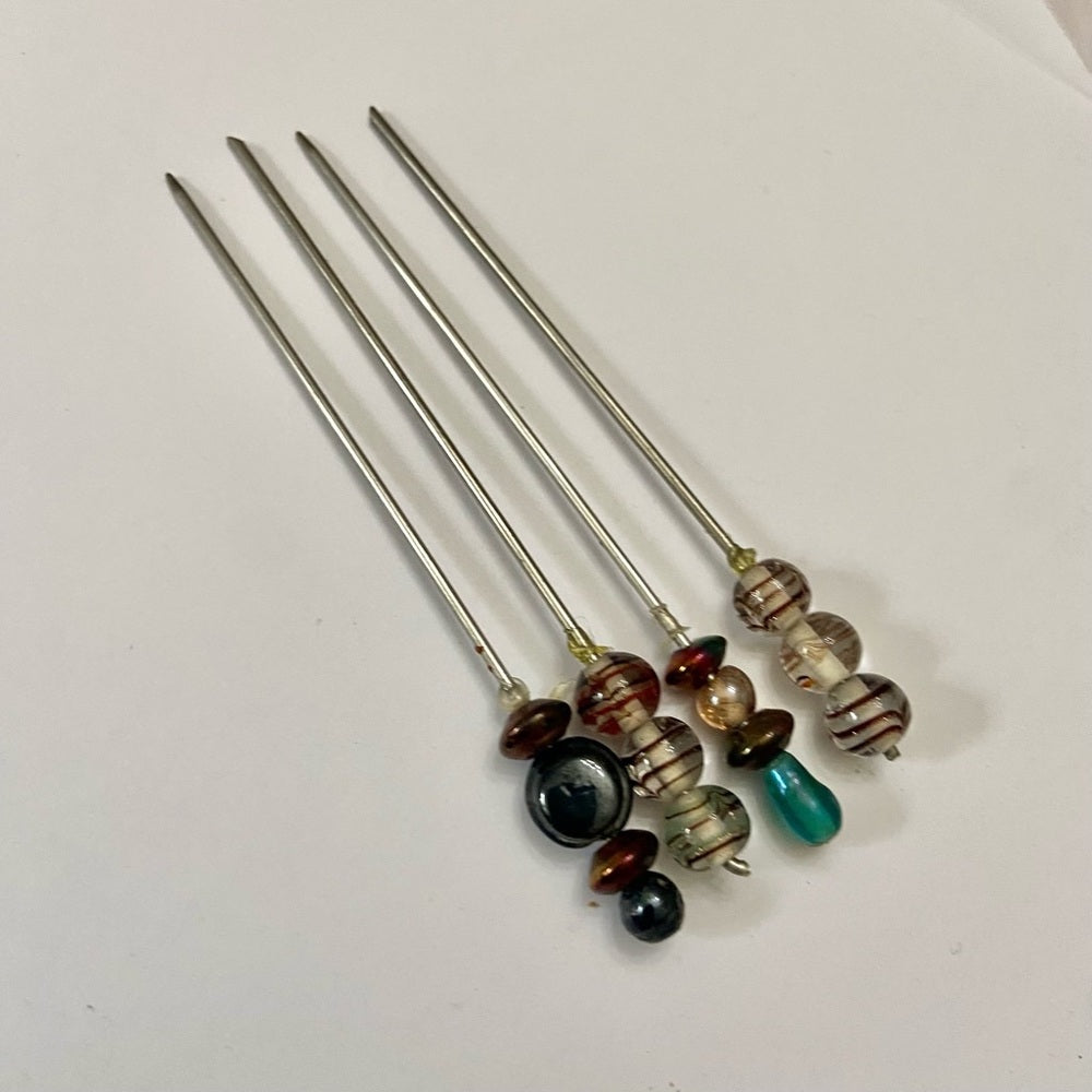 Vintage, 4-pc Handcrafted Glass Beaded Hat Pins