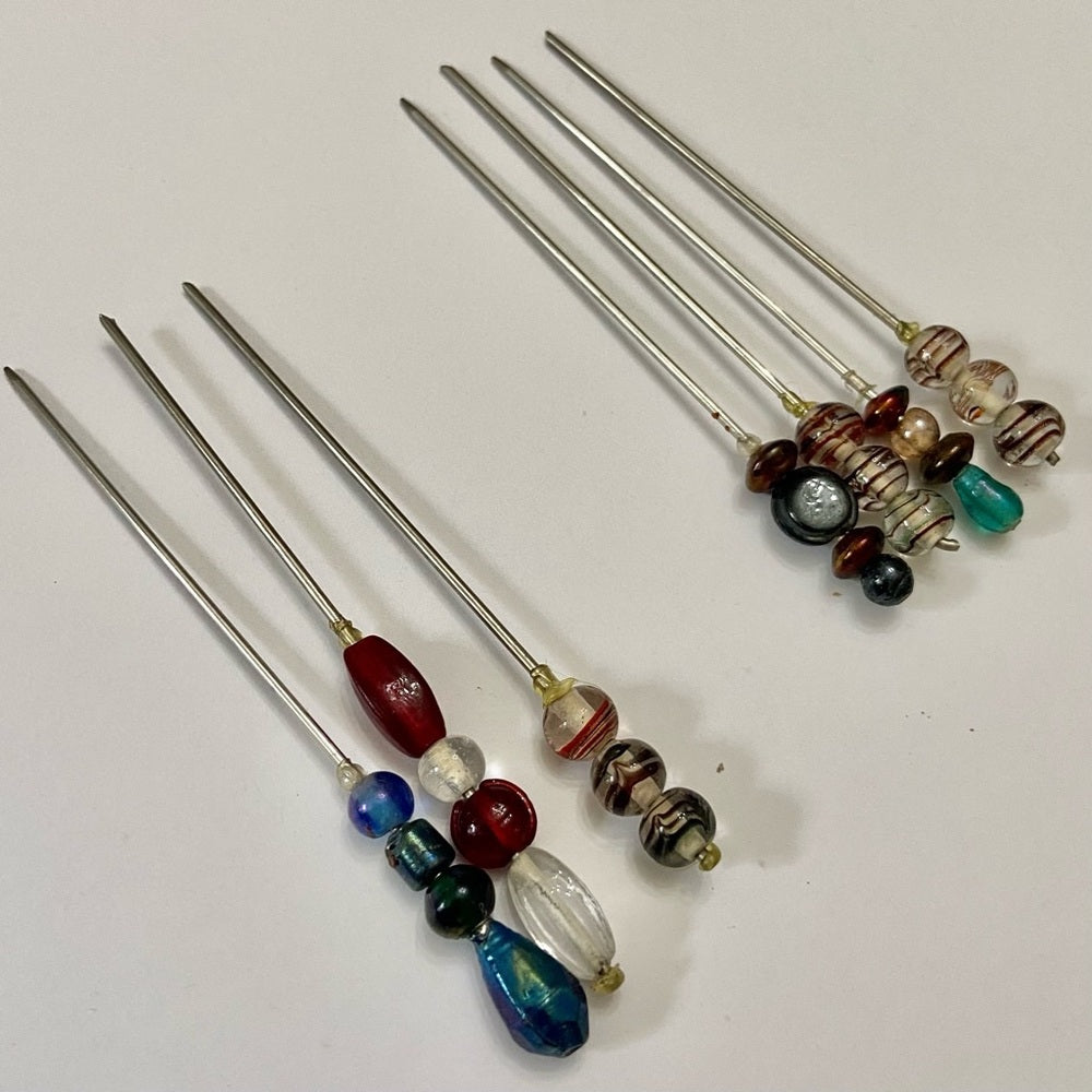 Vintage, 4-pc Handcrafted Glass Beaded Hat Pins