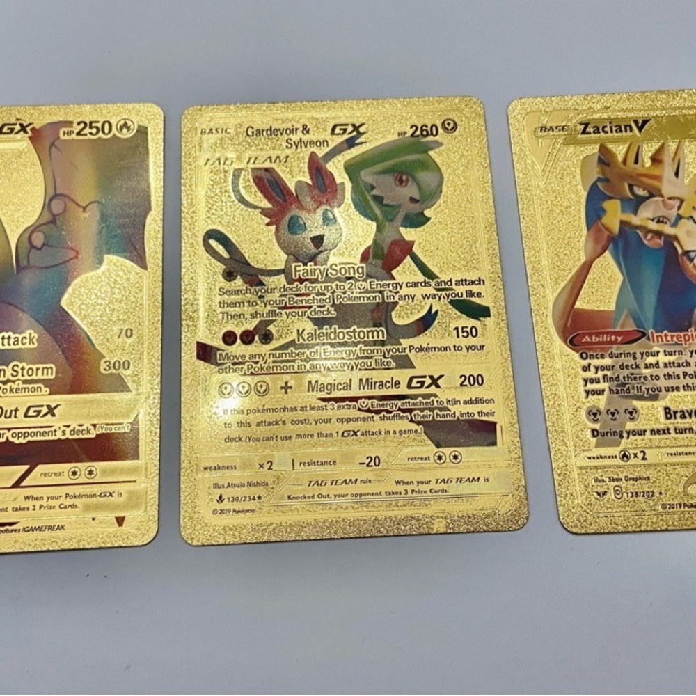 Lot (A): 3 Pokemon Reverse Holo Cards and 3 Pokemon Gold Fan Arts