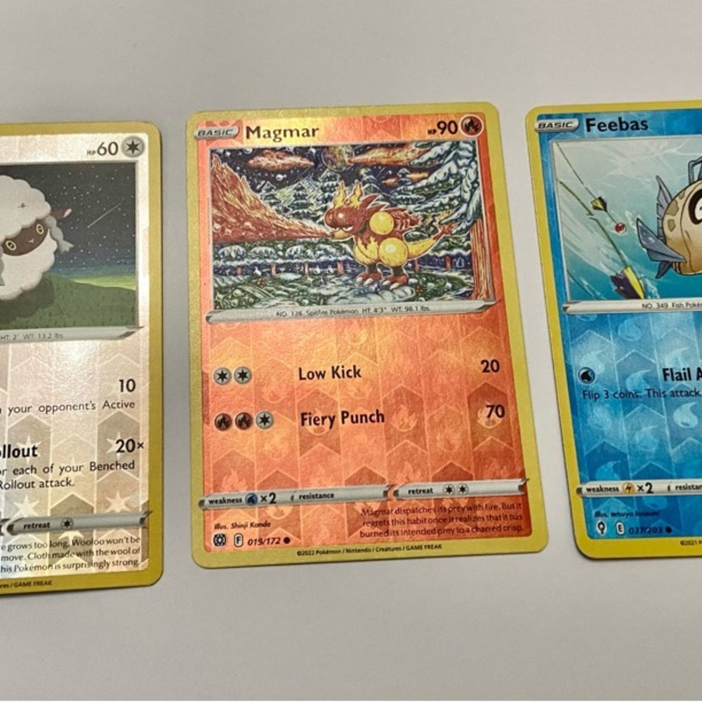 Lot (A): 3 Pokemon Reverse Holo Cards and 3 Pokemon Gold Fan Arts