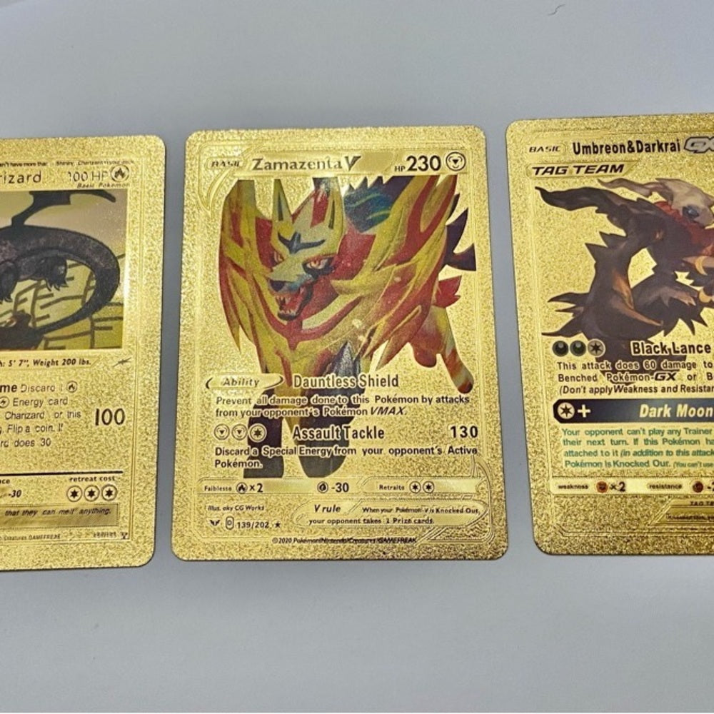 Lot (B): 3 Pokemon Reverse Holo Cards and 3 Pokemon Gold Fan Arts