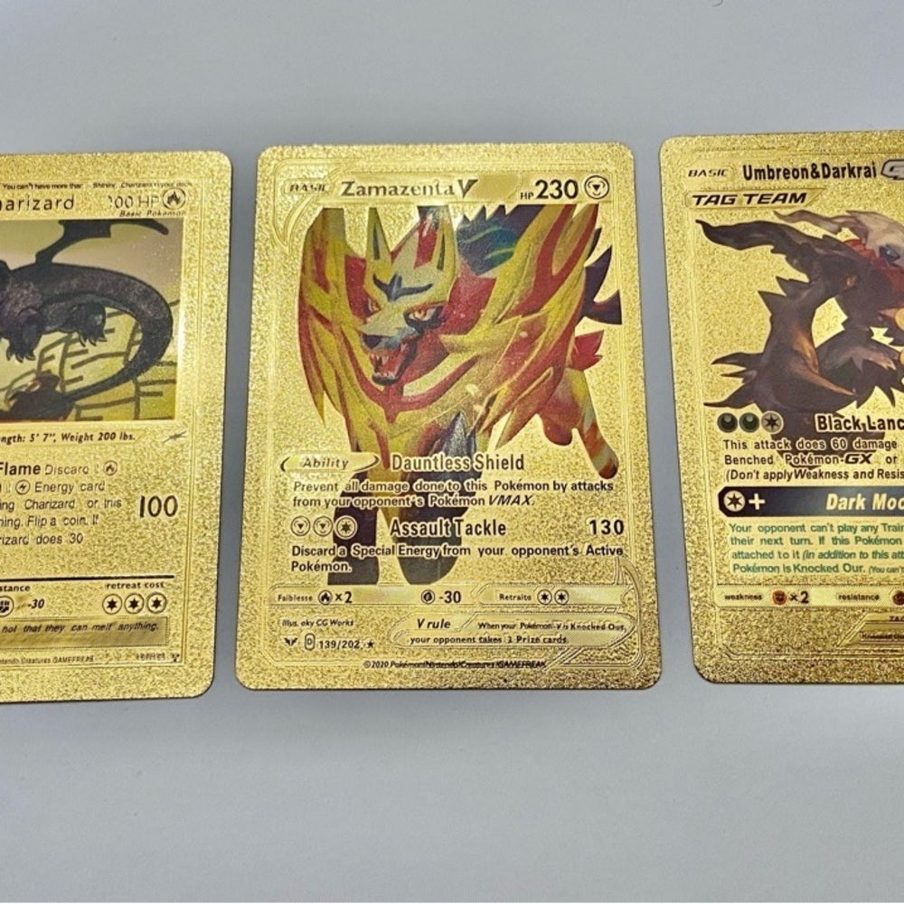Lot (B): 3 Pokemon Reverse Holo Cards and 3 Pokemon Gold Fan Arts