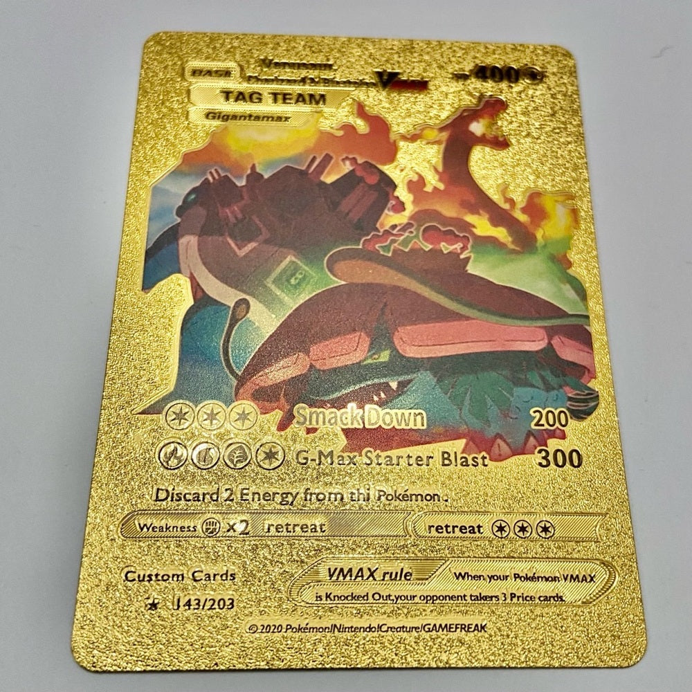 Lot (C): 3 Pokemon Reverse Holo Cards and 3 Pokemon Gold Fan Arts