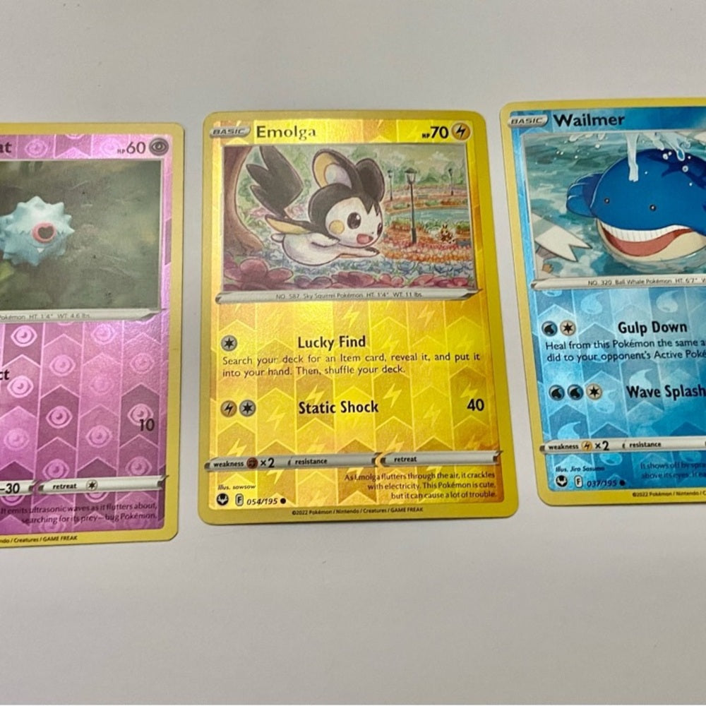 Lot (C): 3 Pokemon Reverse Holo Cards and 3 Pokemon Gold Fan Arts