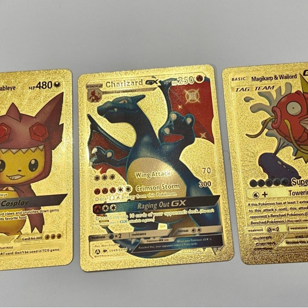 Lot (J): 3 Pokemon Reverse Holo Cards and 3 Pokemon Gold Fan Arts