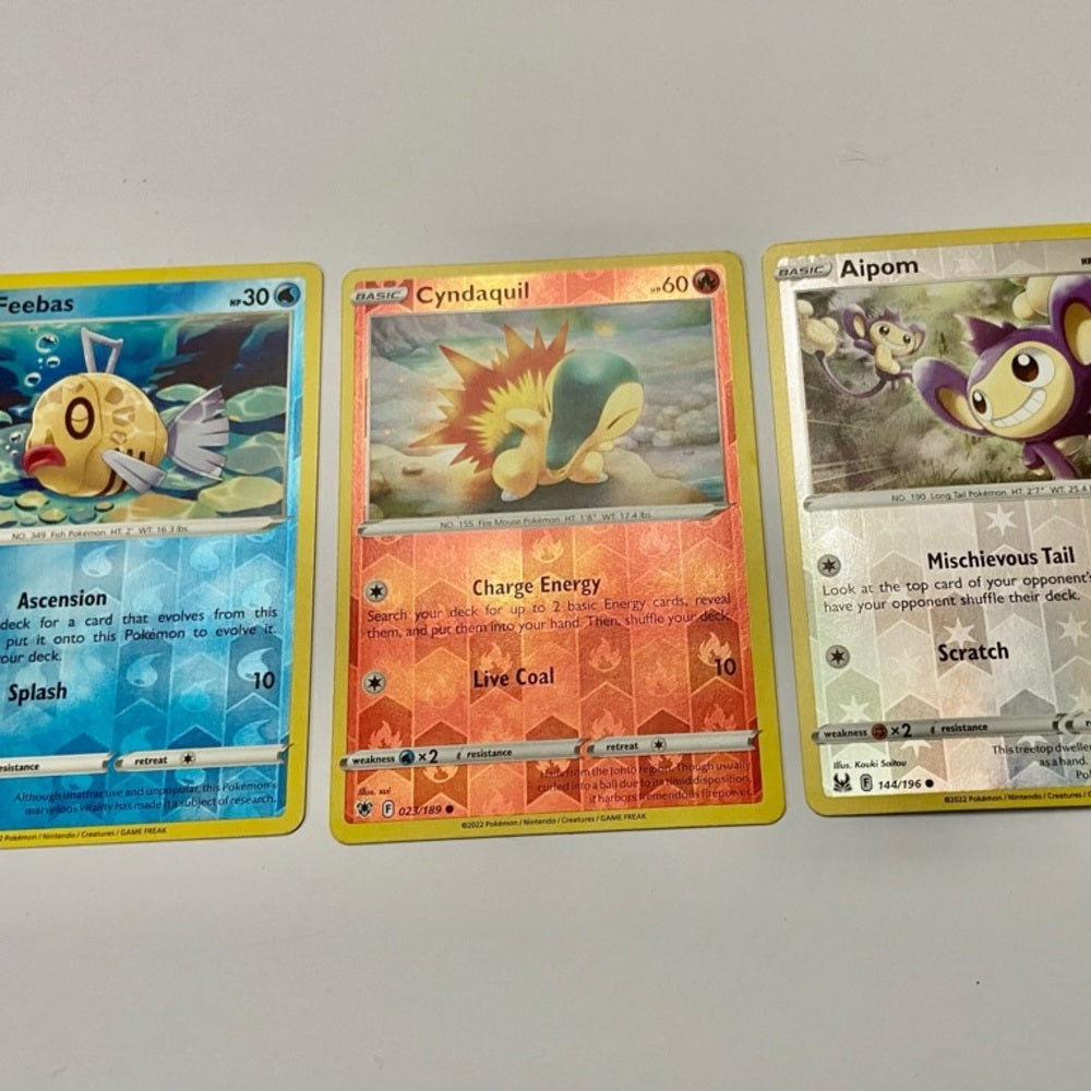 Lot (J): 3 Pokemon Reverse Holo Cards and 3 Pokemon Gold Fan Arts