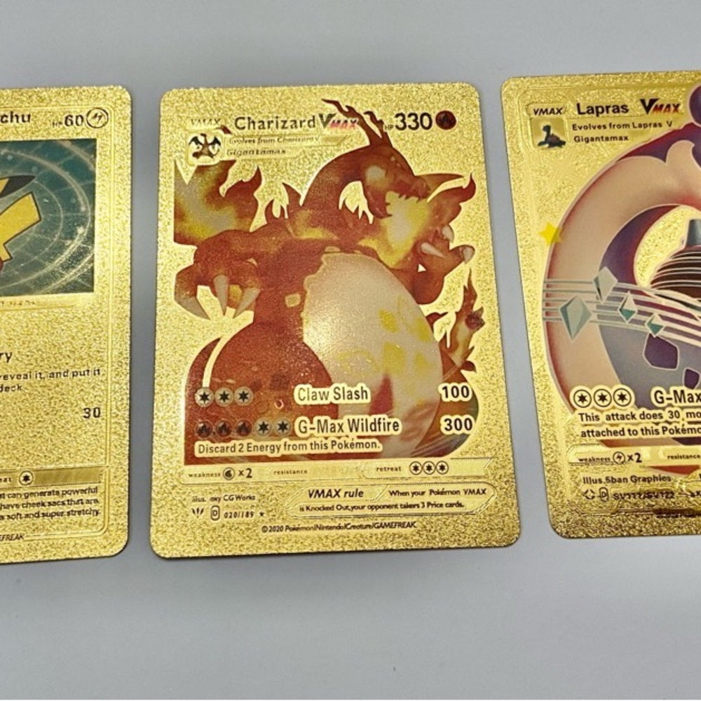 Lot (G): 3 Pokemon Reverse Holo Cards and 3 Pokemon Gold Fan Arts