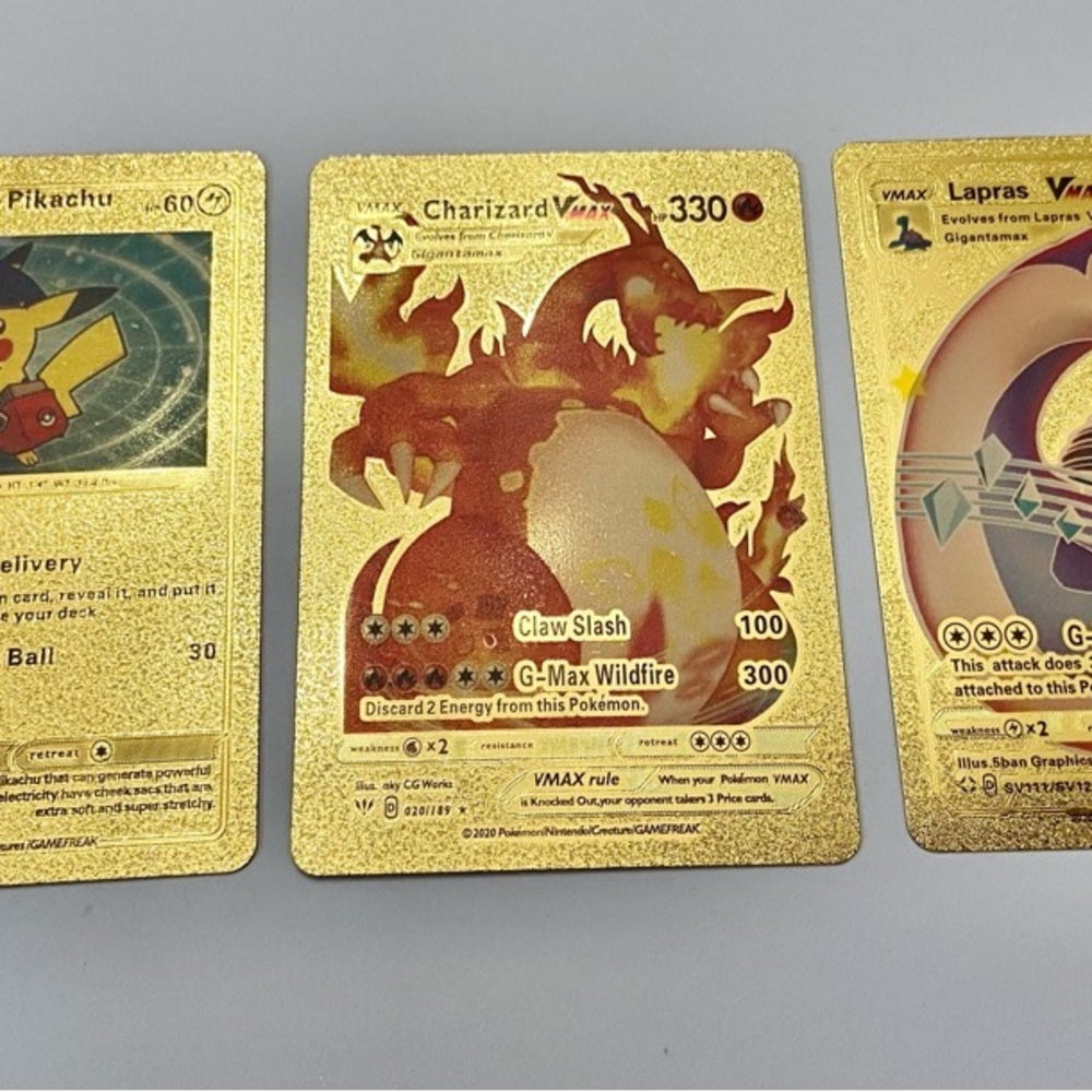Lot (G): 3 Pokemon Reverse Holo Cards and 3 Pokemon Gold Fan Arts