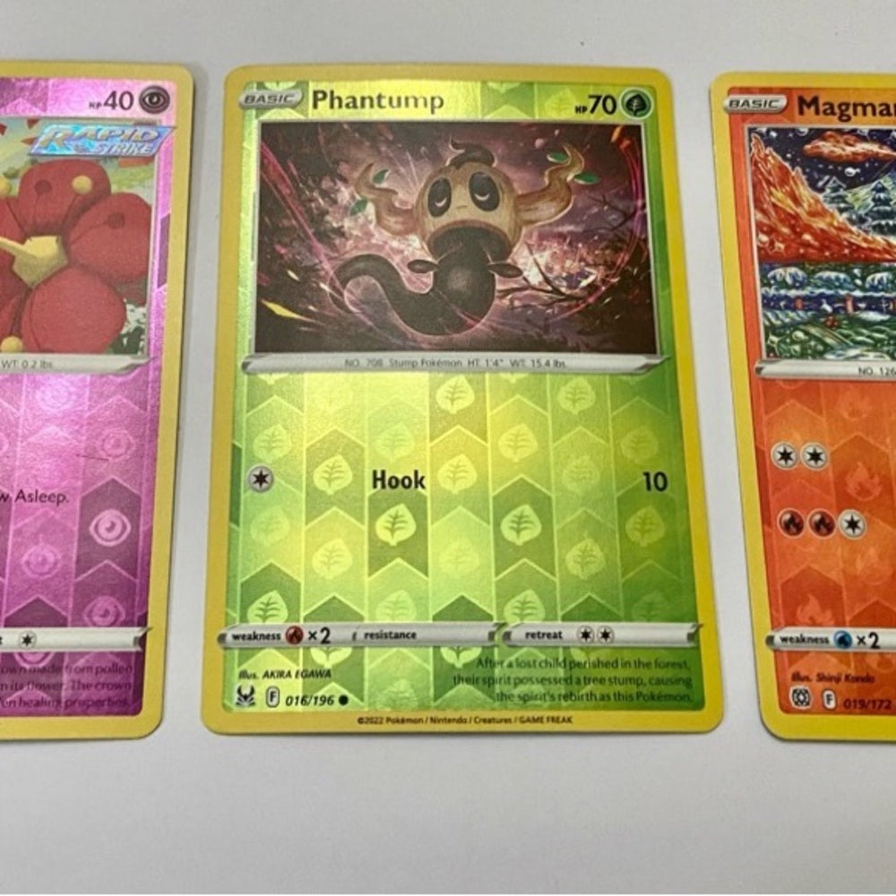 Lot (G): 3 Pokemon Reverse Holo Cards and 3 Pokemon Gold Fan Arts