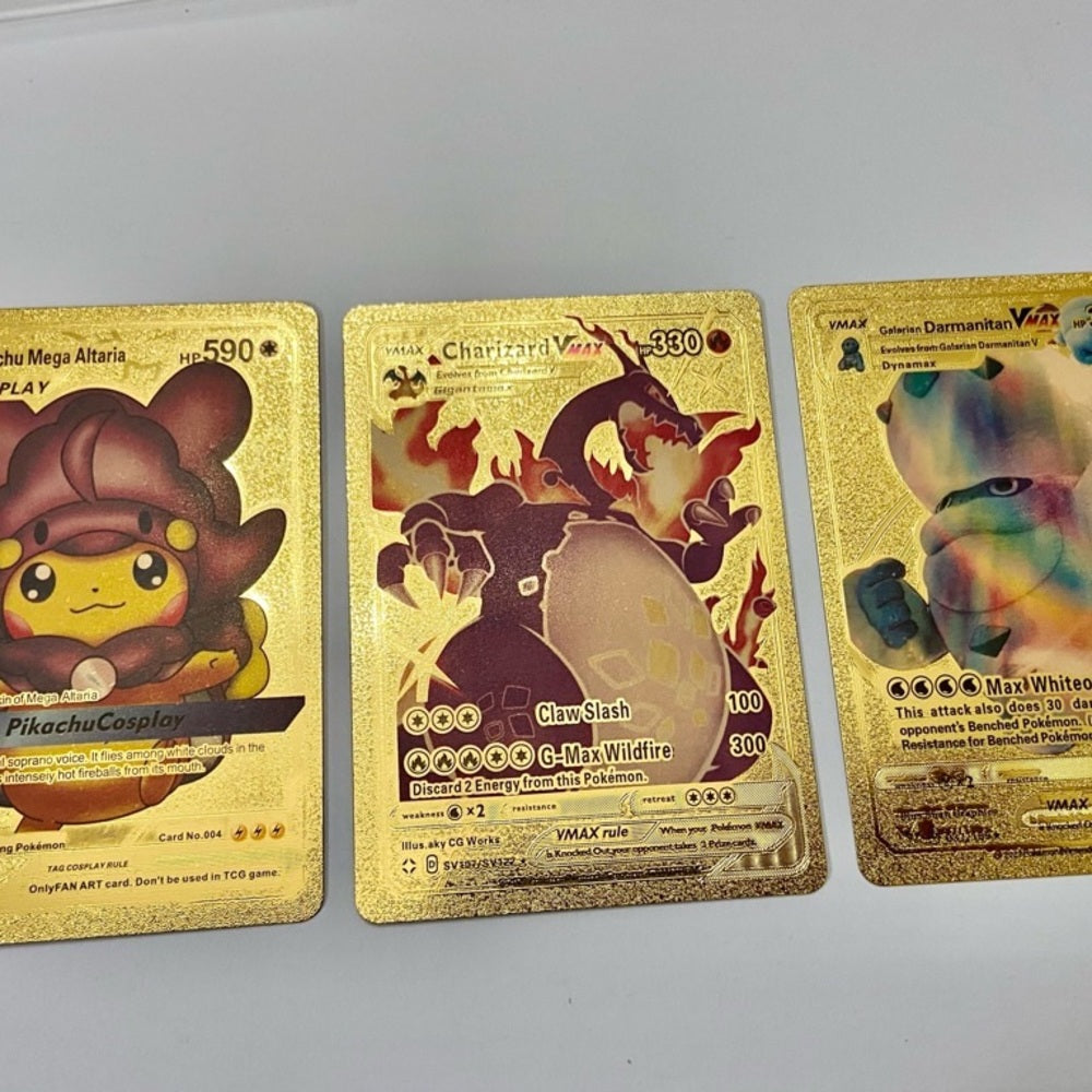 Lot (F): 3 Pokemon Reverse Holo Cards and 3 Pokemon Gold Fan Arts