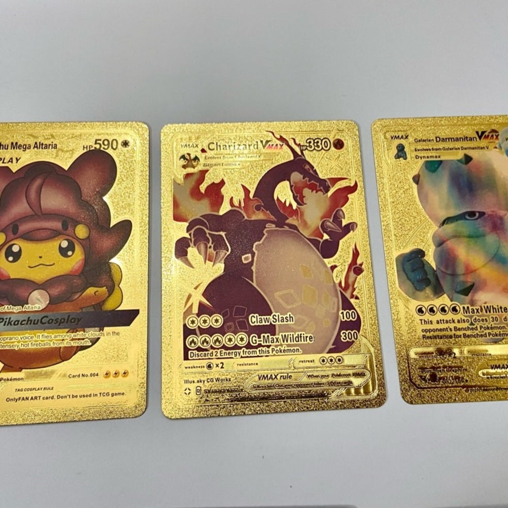 Lot (F): 3 Pokemon Reverse Holo Cards and 3 Pokemon Gold Fan Arts