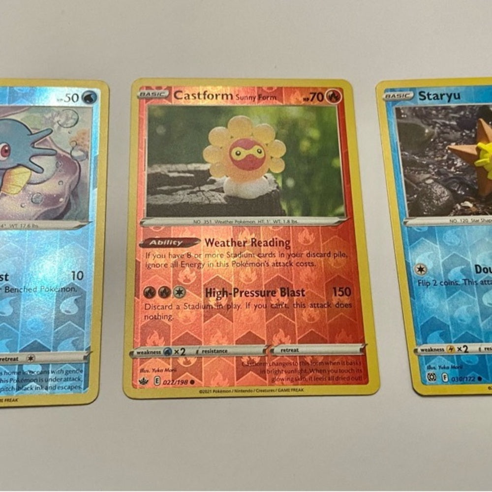 Lot (F): 3 Pokemon Reverse Holo Cards and 5 Pokemon Figures