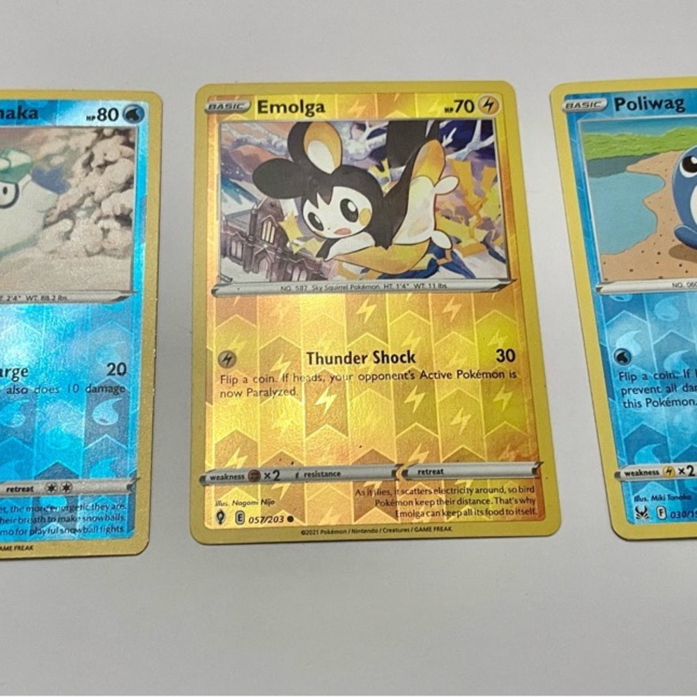 Lot (E): 3 Pokemon Reverse Holo Cards and 5 Pokemon Figures
