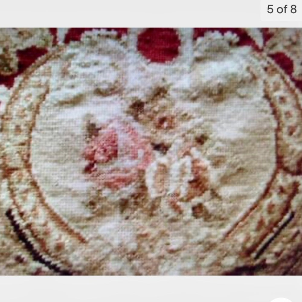 Vintage, Fabulous, Large 72“x48“, Handmade Petit Point Floral Tapestry-Bed Cover