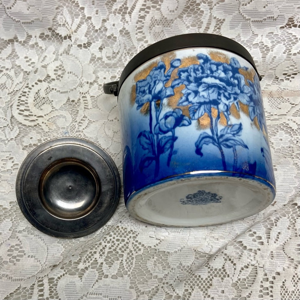 Antique, Victoria Ironstone Floral Flow Blue Biscuit Jar